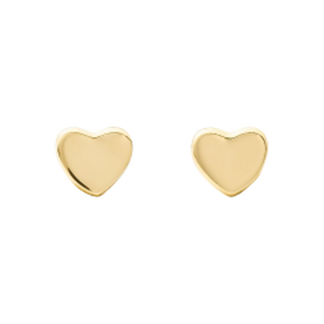 Gold heart-shaped stud earrings in a polished finish.