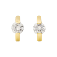 Gold hoop earrings with round clear cubic zirconia stones set in the center.