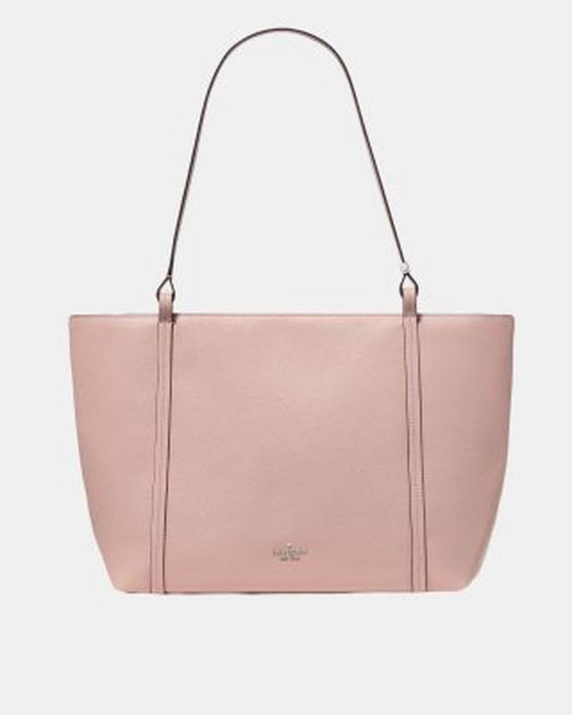 Kate Spade pink leather tote bag with shoulder strap displayed front-facing.